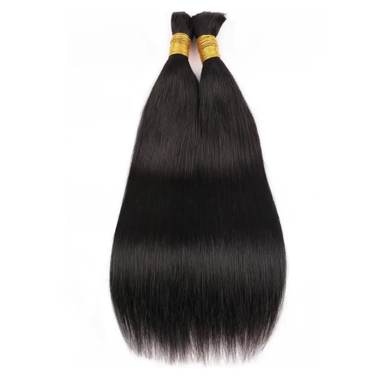 Double Drawn Yaki Straight Bulk Human Hair For Braiding Natural Black