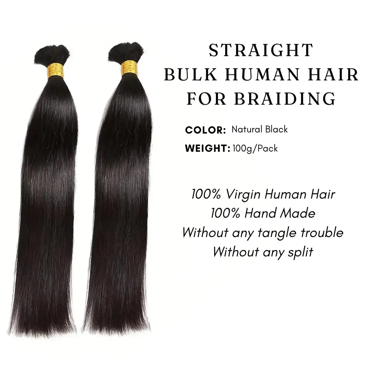 Double Drawn Yaki Straight Bulk Human Hair For Braiding Natural Black