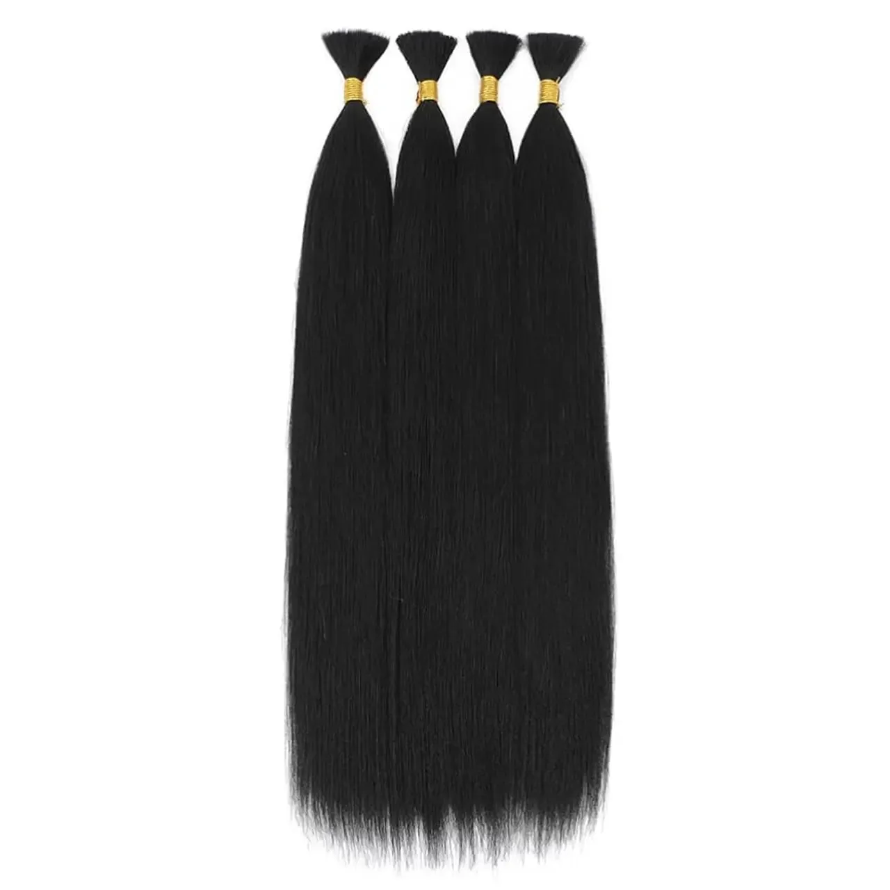 Double Drawn Yaki Straight Bulk Human Hair For Braiding Natural Black