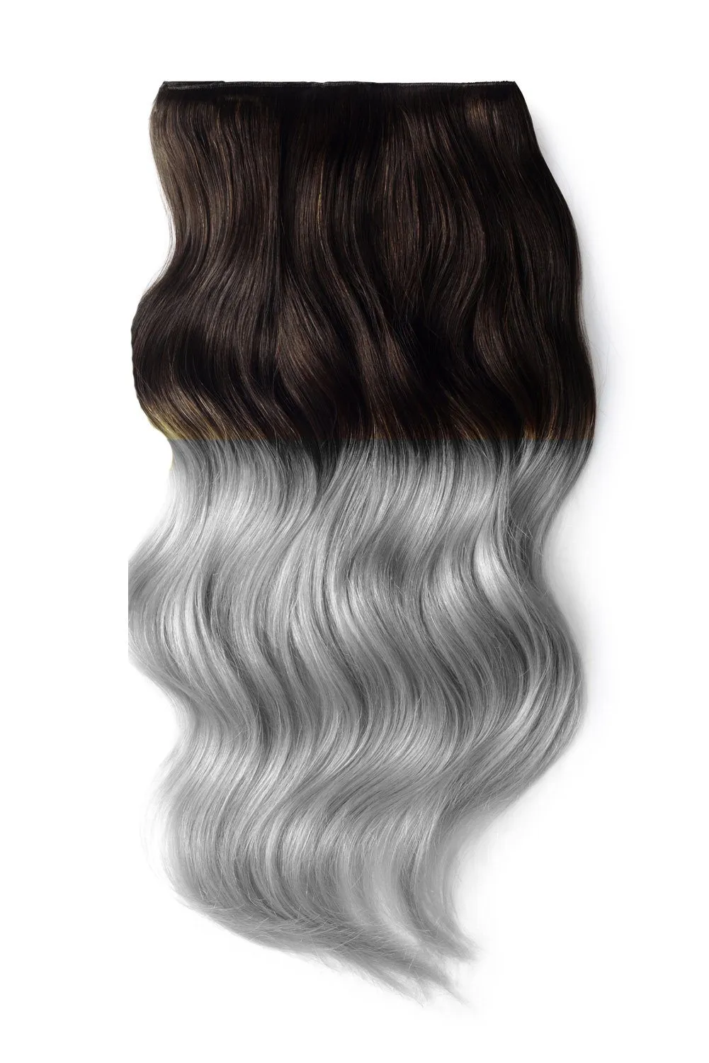 Double Wefted Full Head Remy Clip in Human Hair Extensions - Dark Brown/Silver Ombre (#T2/SG)