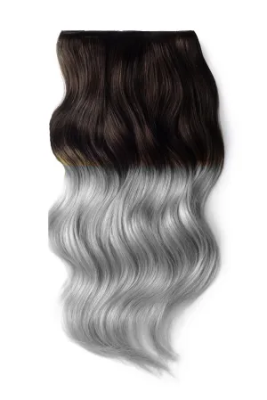 Double Wefted Full Head Remy Clip in Human Hair Extensions - Dark Brown/Silver Ombre (#T2/SG)