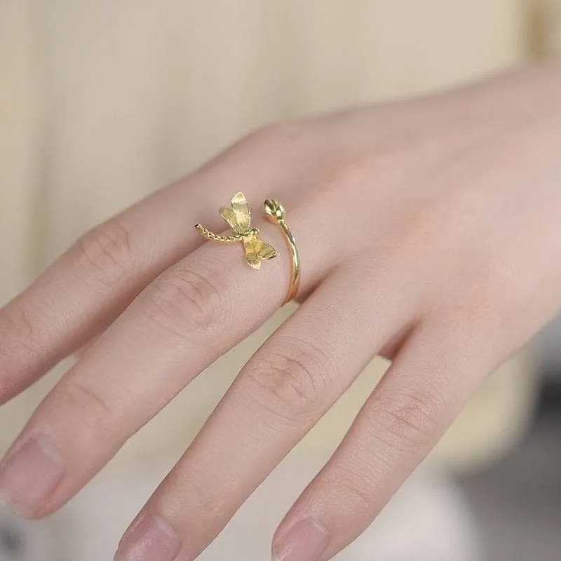 Dragonfly Lotus Bud Adjustable Ring