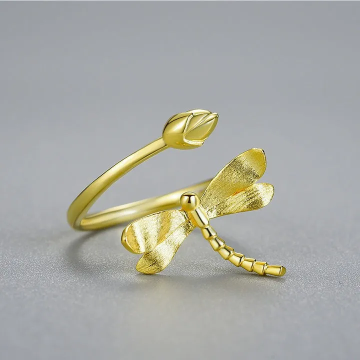 Dragonfly Lotus Bud Adjustable Ring