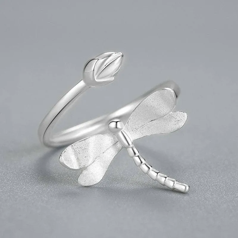 Dragonfly Lotus Bud Adjustable Ring