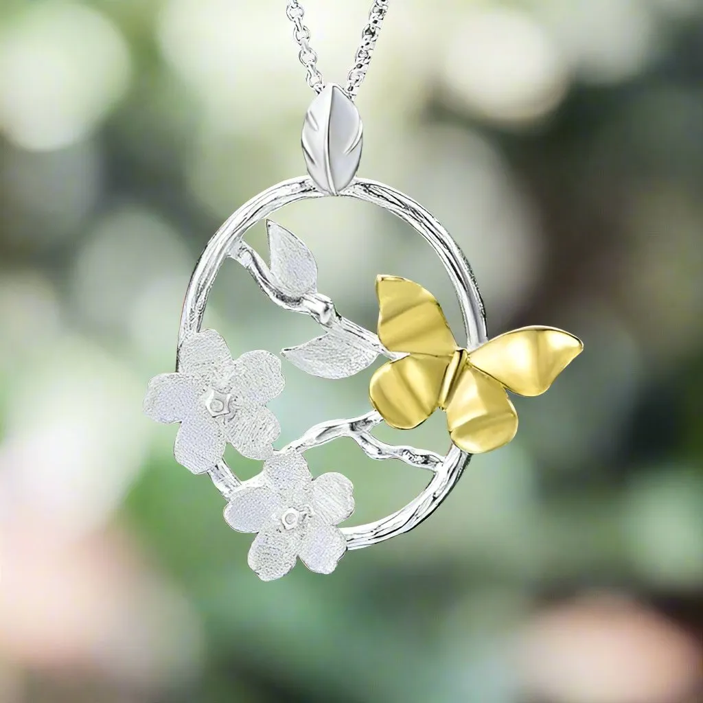 Elegant Butterfly Garden Flower Necklace