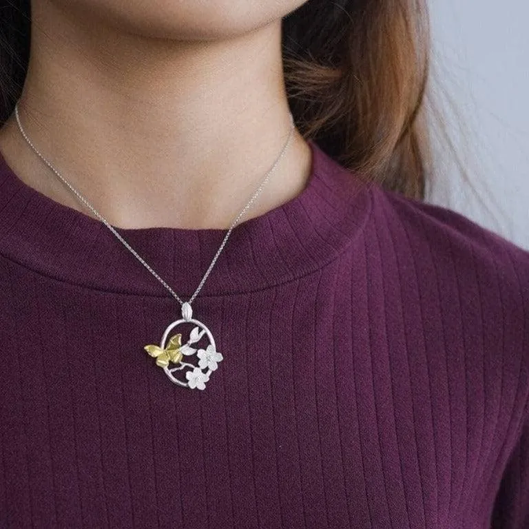 Elegant Butterfly Garden Flower Necklace