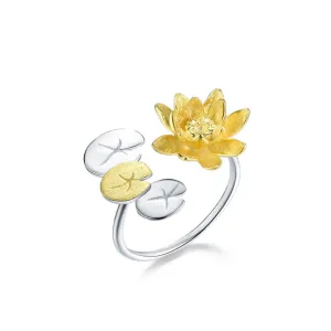 Elegant Water Lily Flower Adjustable Ring