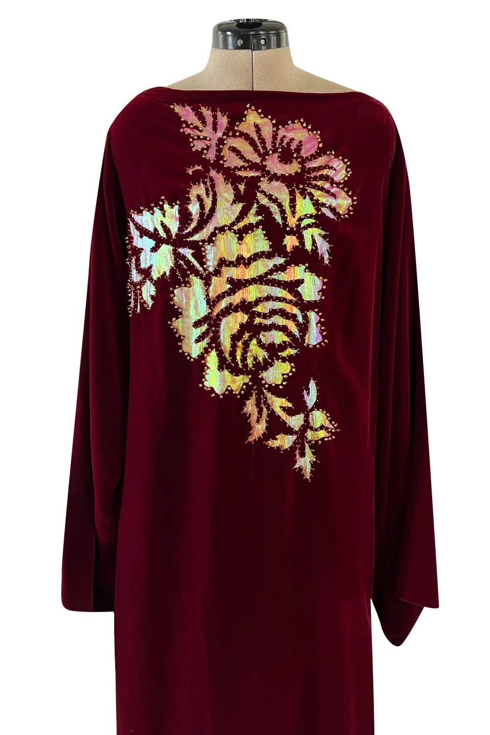 Exceptional Mid-1980s Paco Rabanne Haute Couture Velvet Beaded Caftan Dress