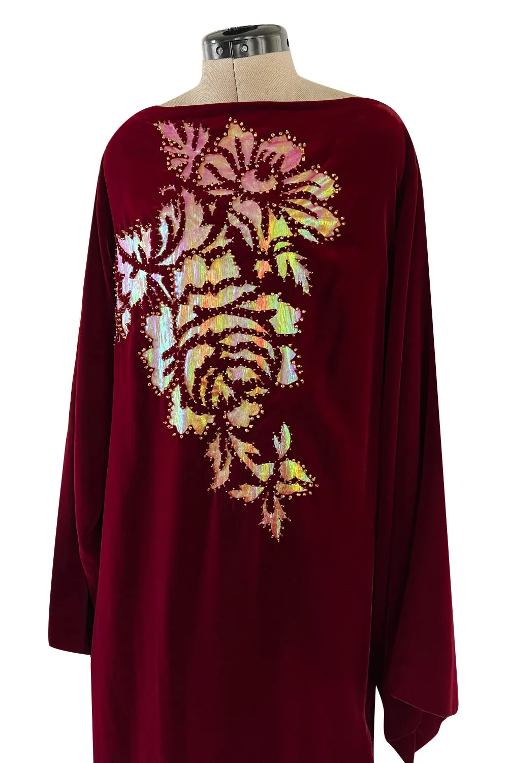 Exceptional Mid-1980s Paco Rabanne Haute Couture Velvet Beaded Caftan Dress