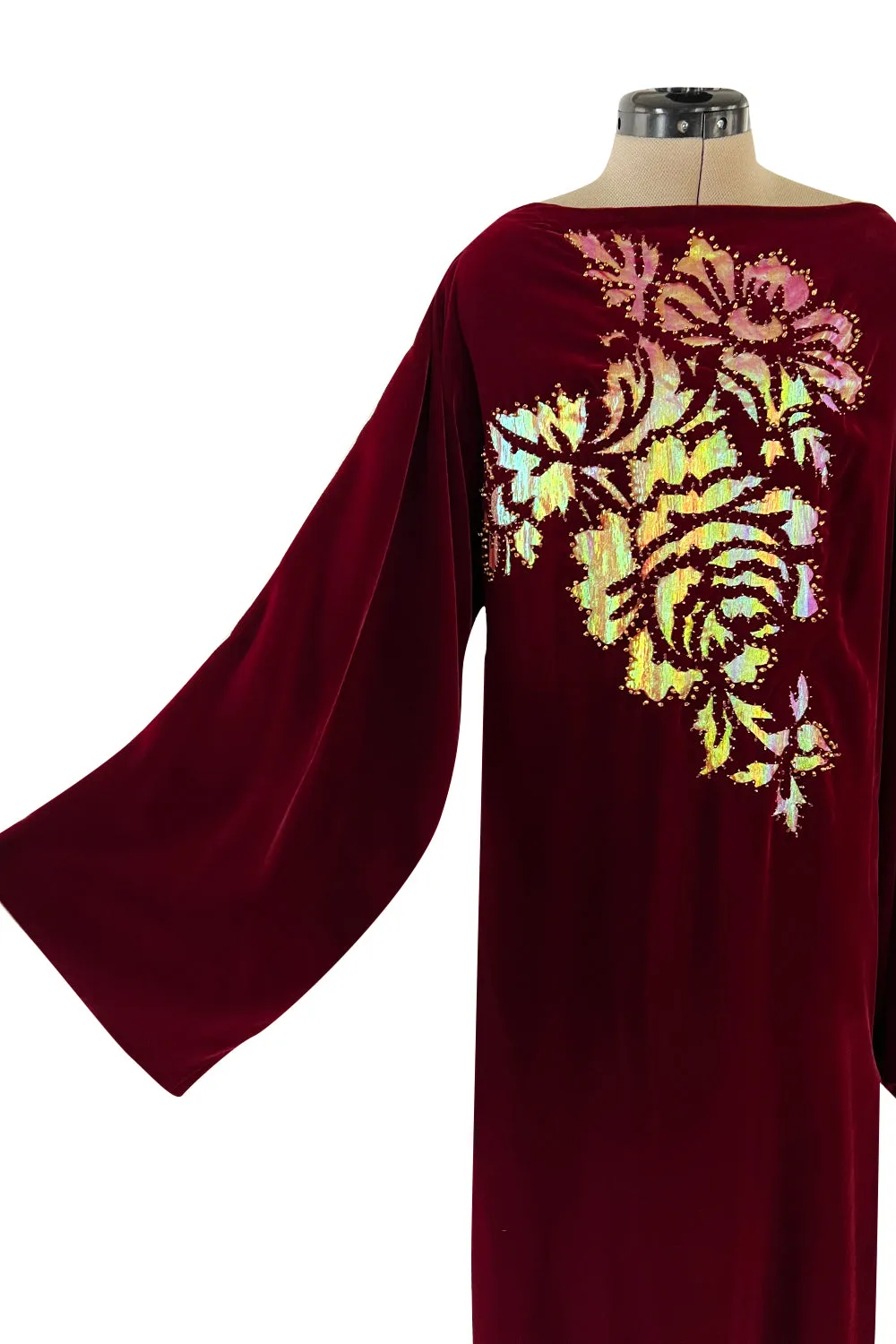 Exceptional Mid-1980s Paco Rabanne Haute Couture Velvet Beaded Caftan Dress
