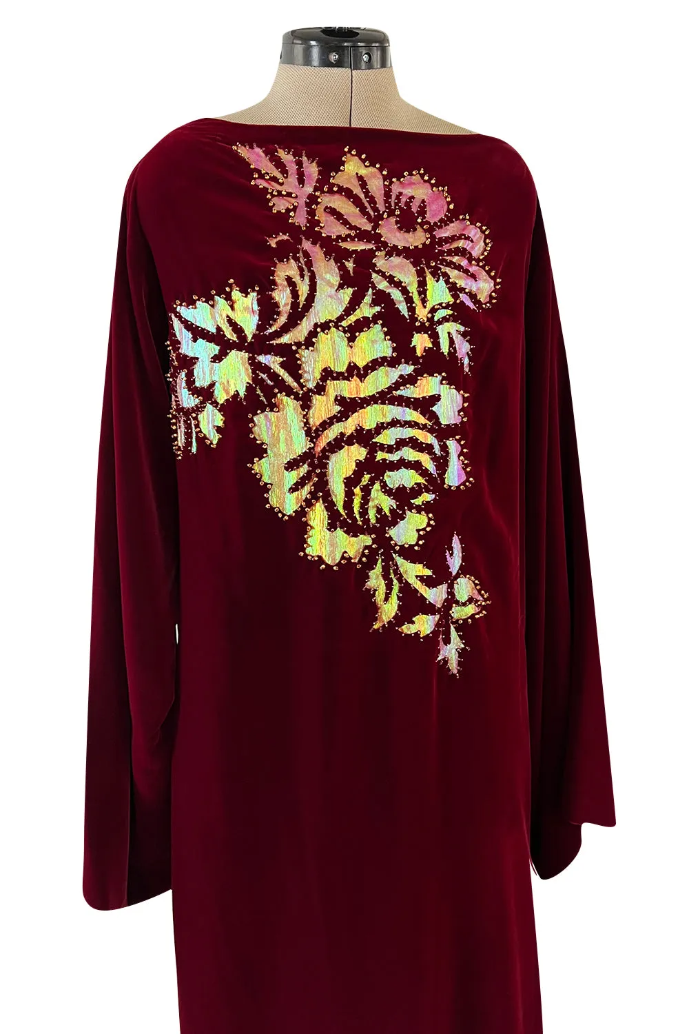 Exceptional Mid-1980s Paco Rabanne Haute Couture Velvet Beaded Caftan Dress
