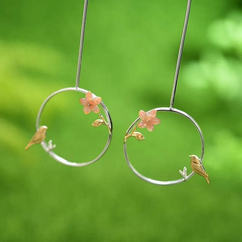 Exquisite Bird in a Jungle Dangle Earrings