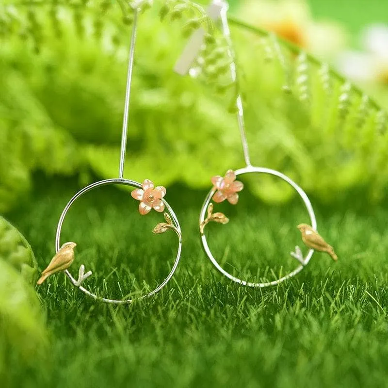 Exquisite Bird in a Jungle Dangle Earrings