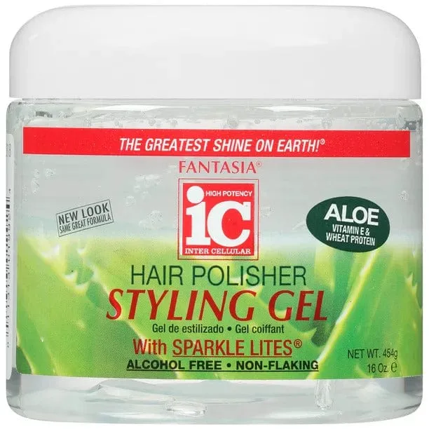 Fantasia IC - Hair Polisher Styling Gel with Sparkle Lites Aloe Vitamin E Protein 16oz -473ml