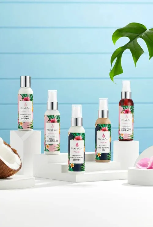 Flora & Curl - Mini kit de soins capillaires essentiels à base de plantes