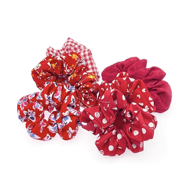 Floral Chiffon Hair Scrunchies Set