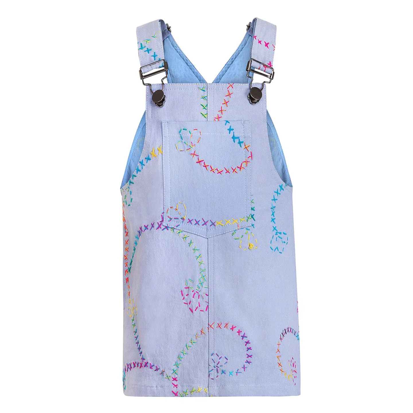 Flower Embroidered Front Pocket Denim Dress