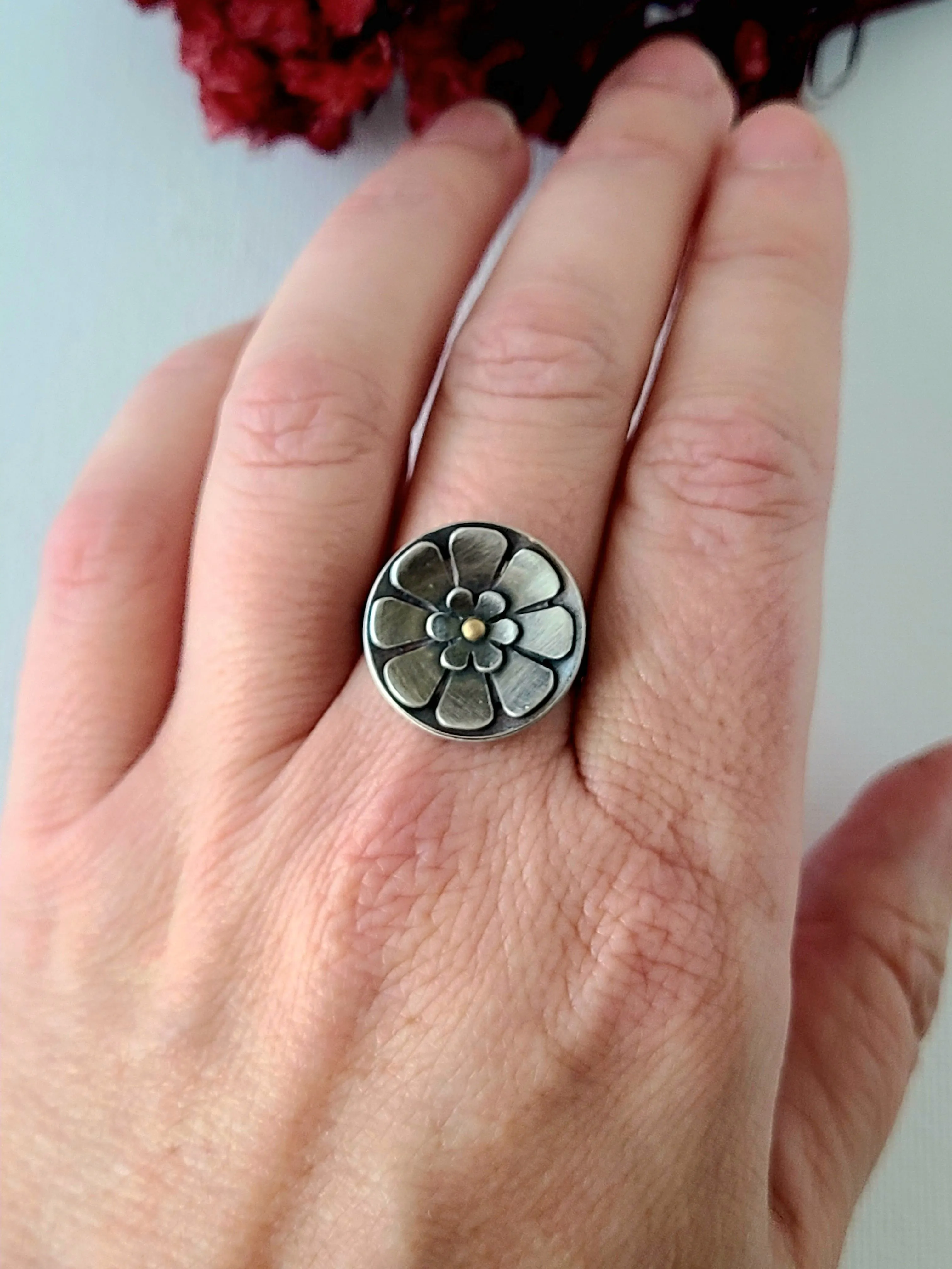 Flower ring- SS/14k