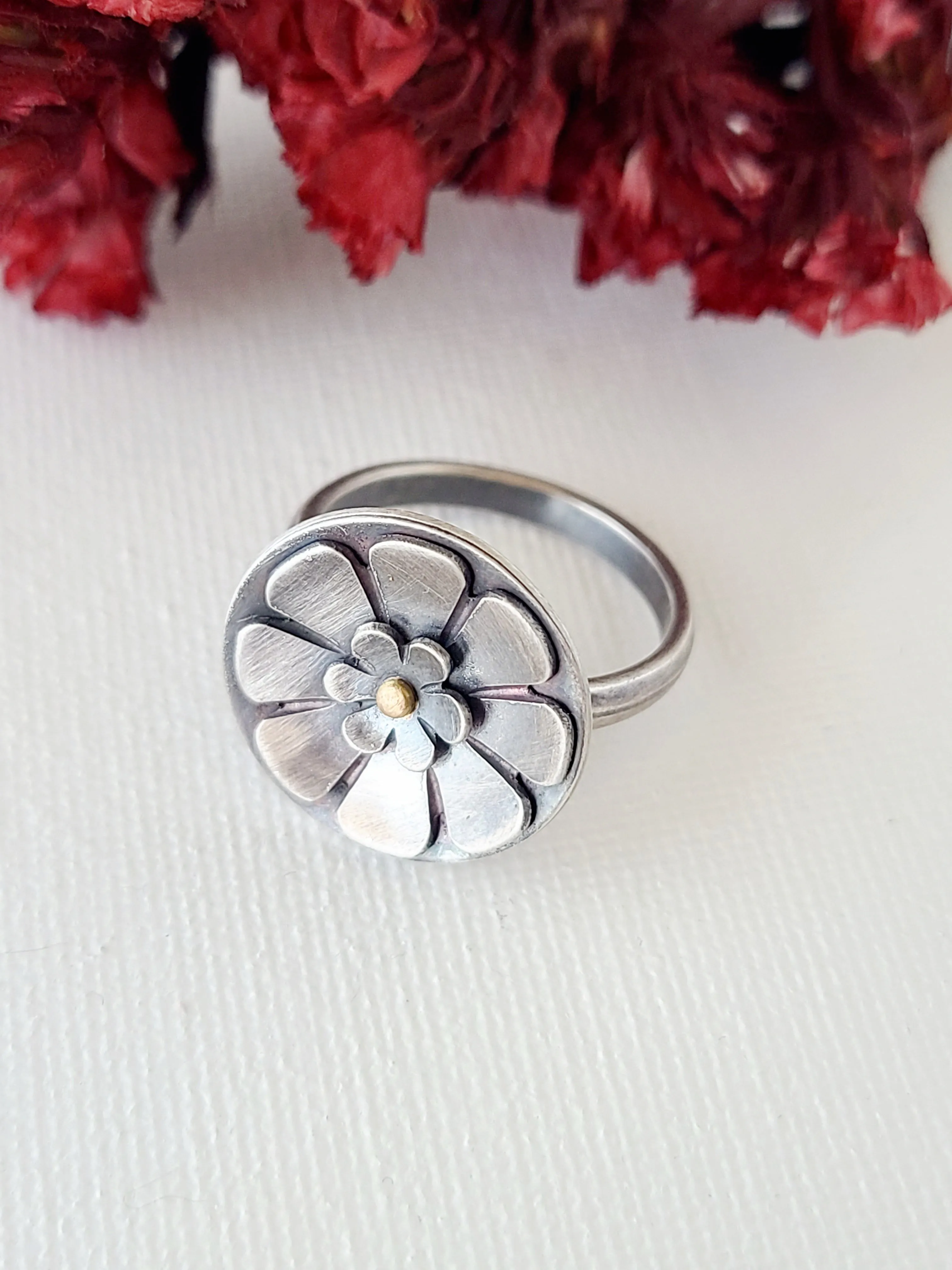 Flower ring- SS/14k
