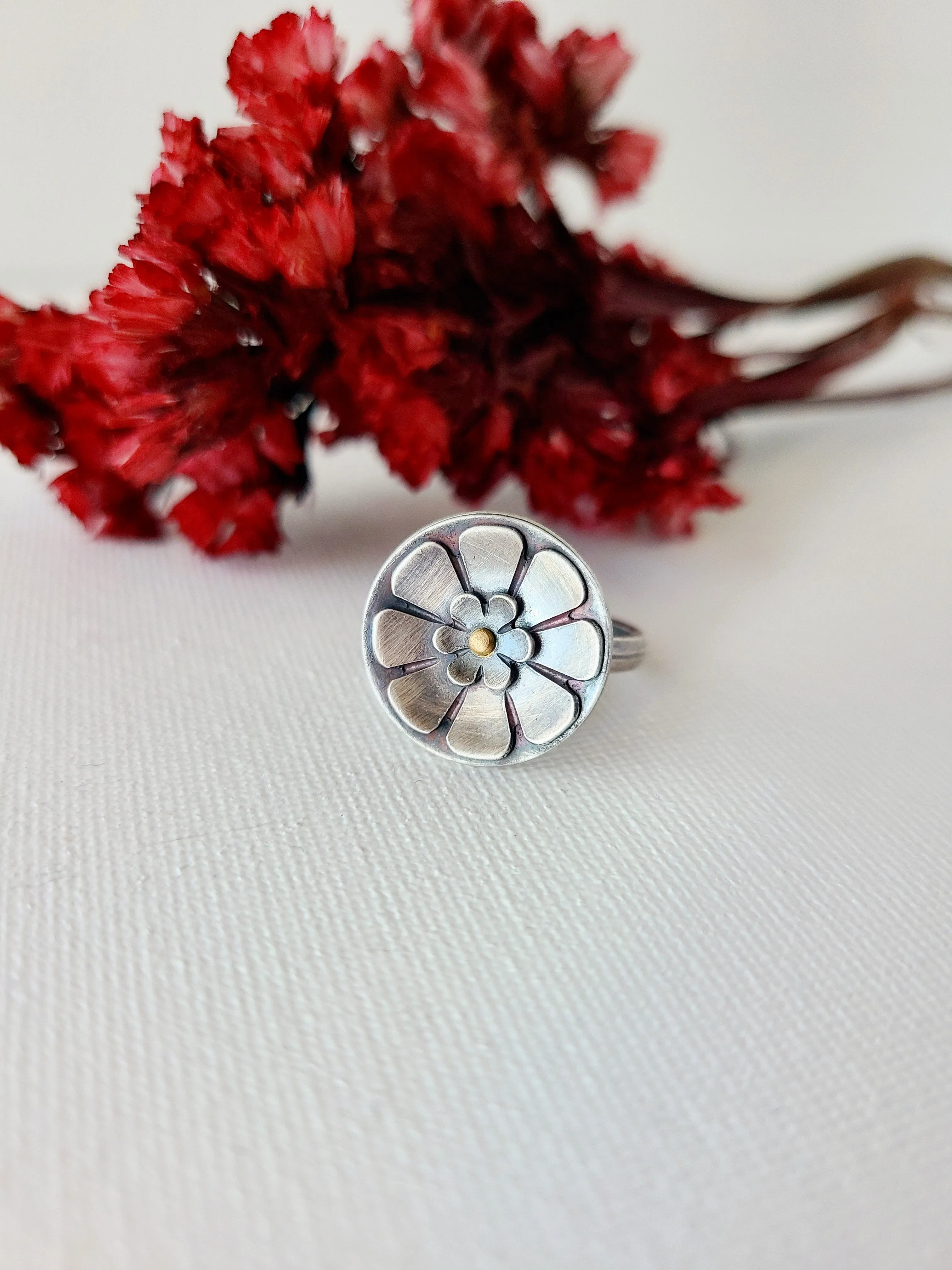 Flower ring- SS/14k