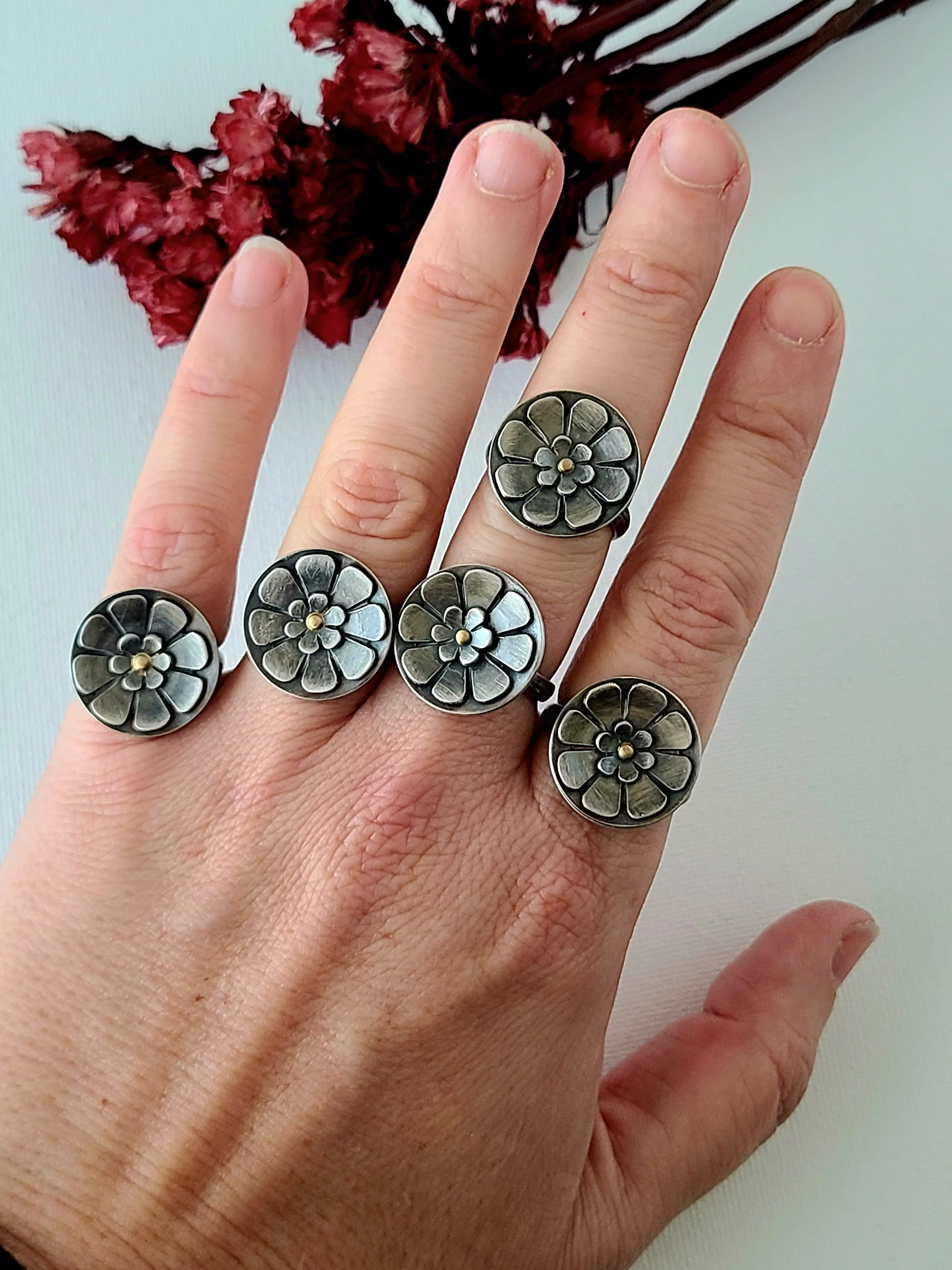 Flower ring- SS/14k