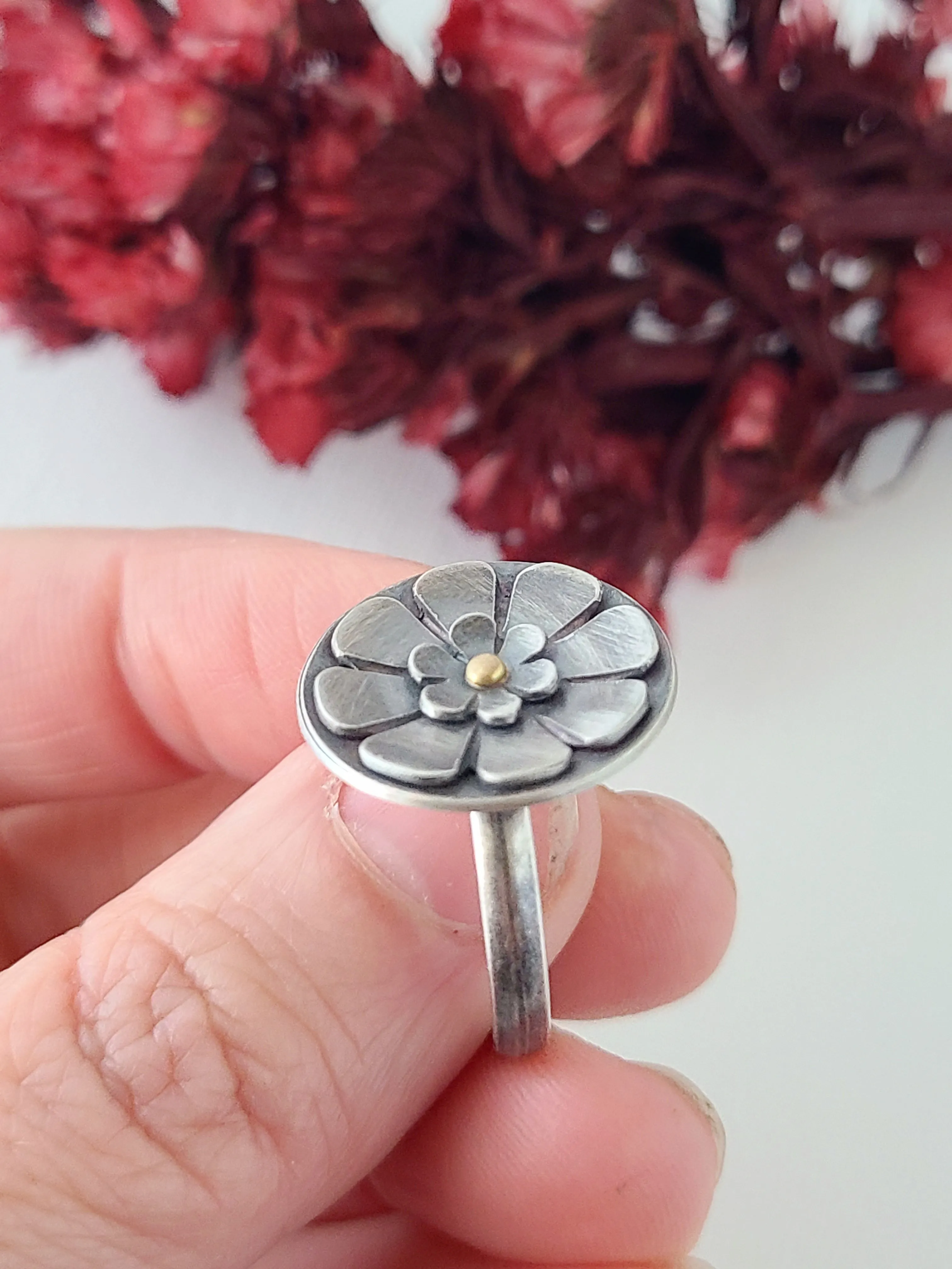 Flower ring- SS/14k