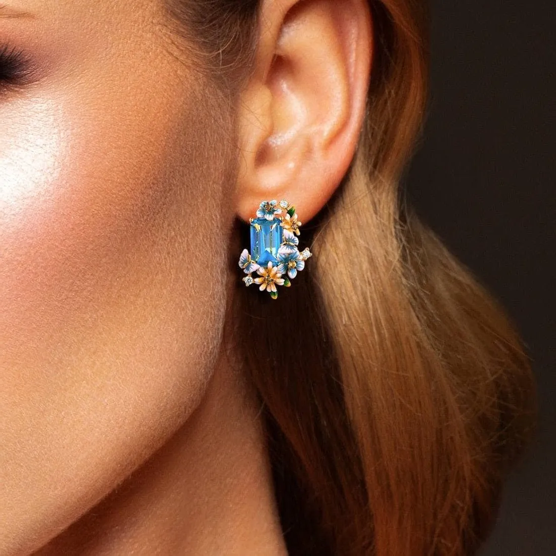 Flowers & Butterfly Enamel Earrings