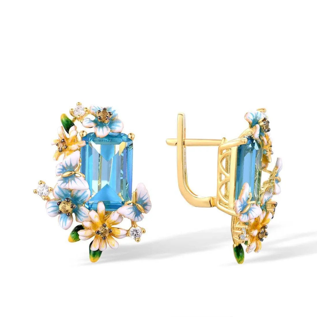 Flowers & Butterfly Enamel Earrings