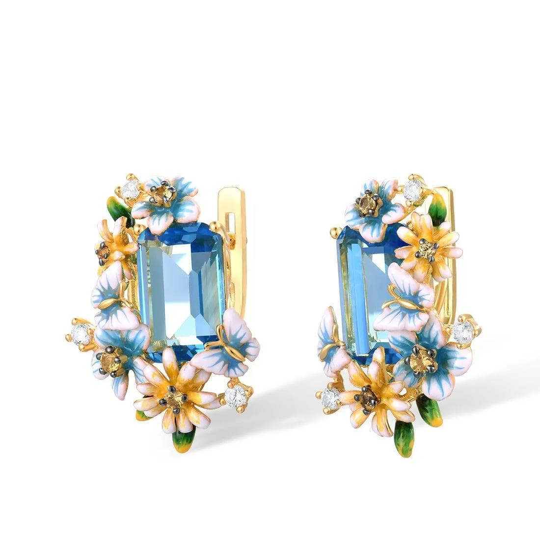 Flowers & Butterfly Enamel Earrings
