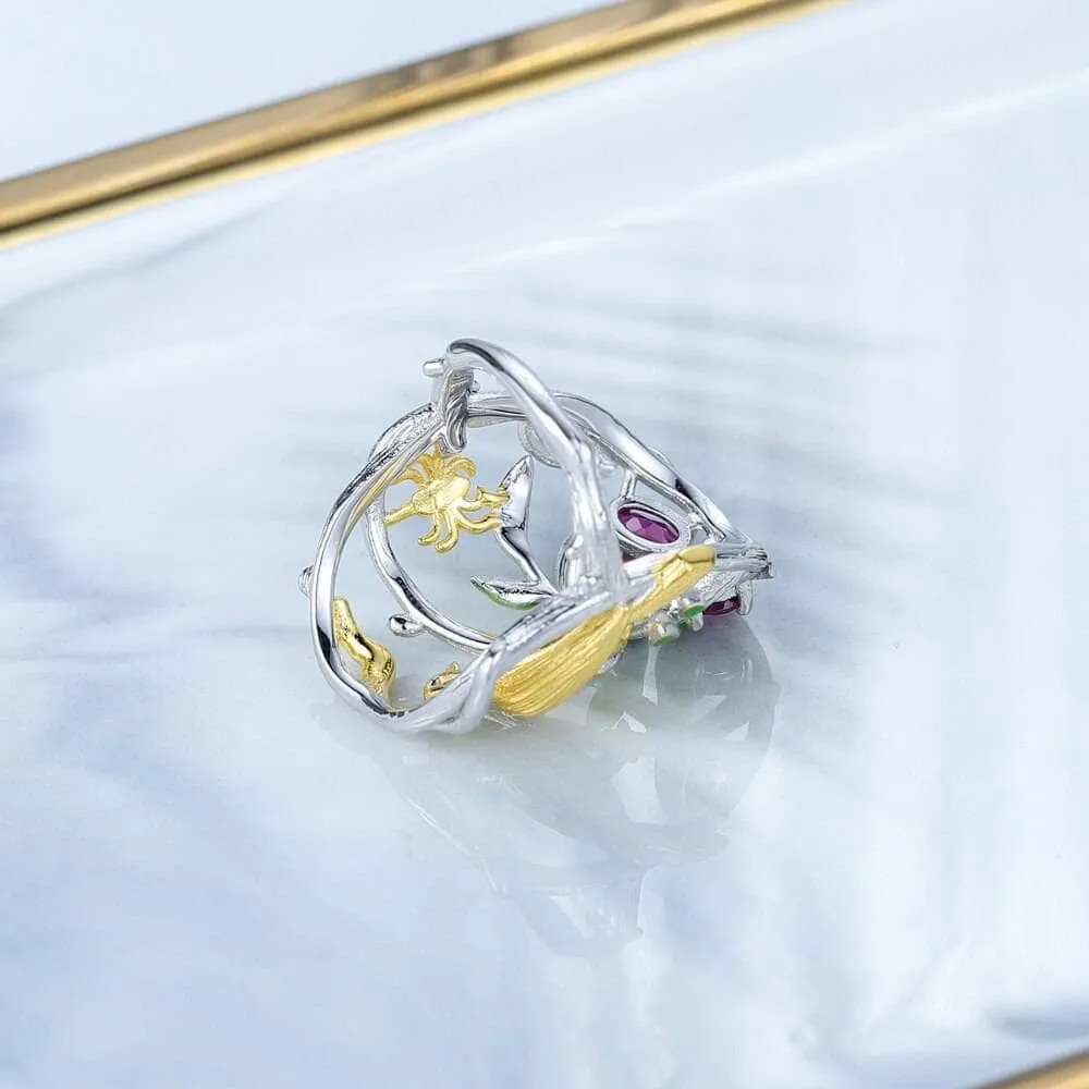 Flowers And Birds On Branch Ring