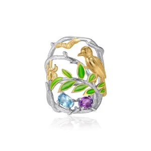Flowers And Birds On Branch Ring
