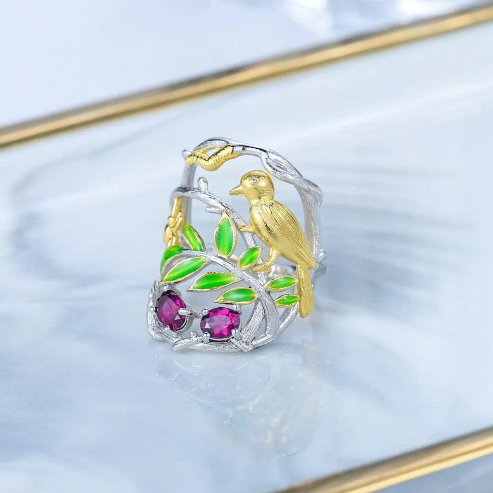 Flowers And Birds On Branch Ring