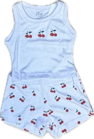 FLOWERS BY ZOE- Cherry Tank & Short Set (white)