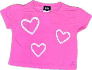 FLOWERS BY ZOE- White Hearts T-shirt (neon pink)
