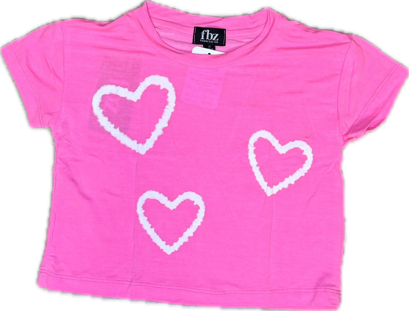 FLOWERS BY ZOE- White Hearts T-shirt (neon pink)