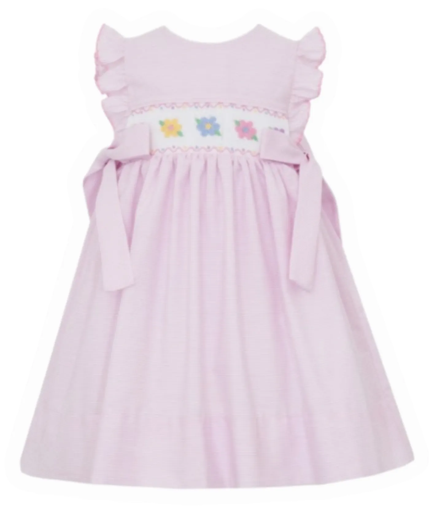 Flowers Pink Stripe Smocked Dress