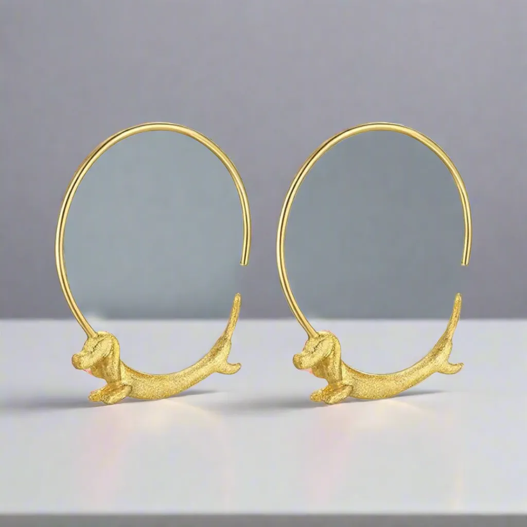 Flying Dachshund Dog Round Hoop Earrings