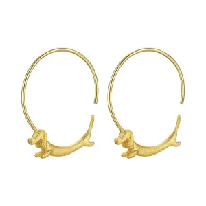 Flying Dachshund Dog Round Hoop Earrings