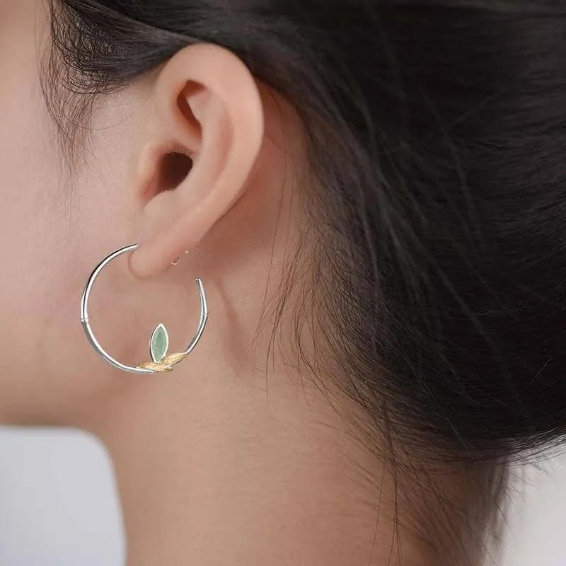 Fresh Bamboo Leaves Round Hoop Earrings