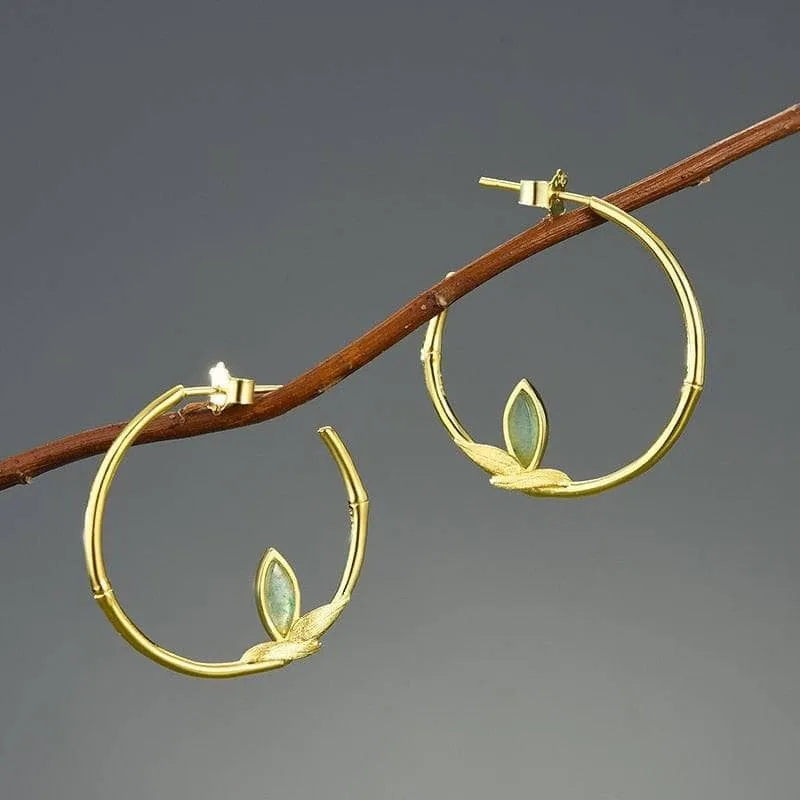 Fresh Bamboo Leaves Round Hoop Earrings