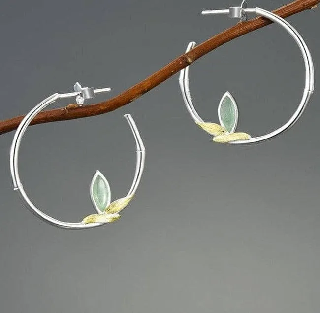 Fresh Bamboo Leaves Round Hoop Earrings