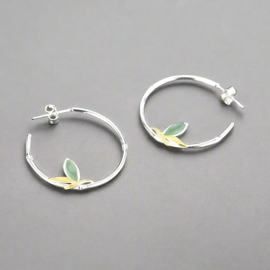 Fresh Bamboo Leaves Round Hoop Earrings