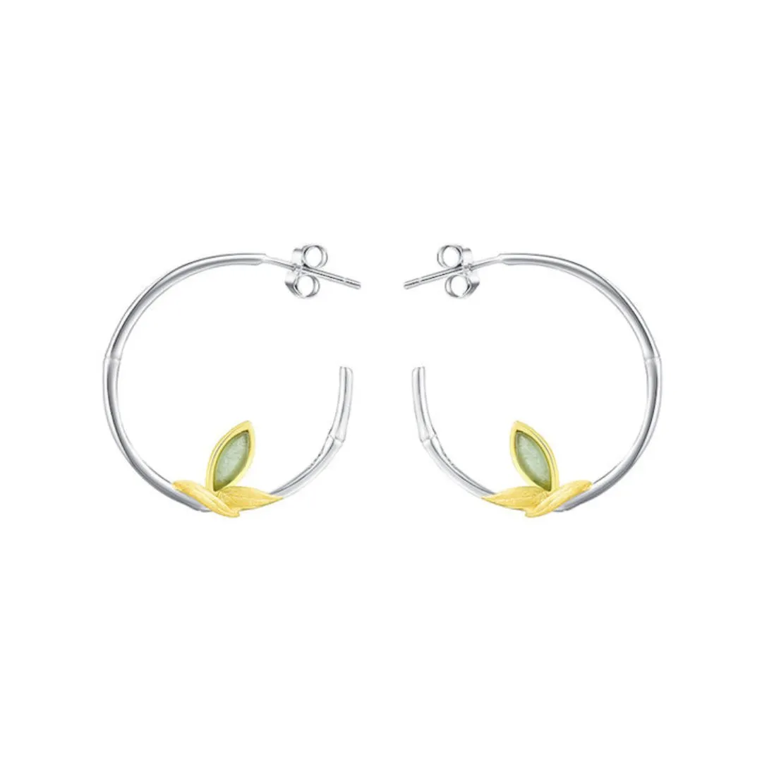 Fresh Bamboo Leaves Round Hoop Earrings