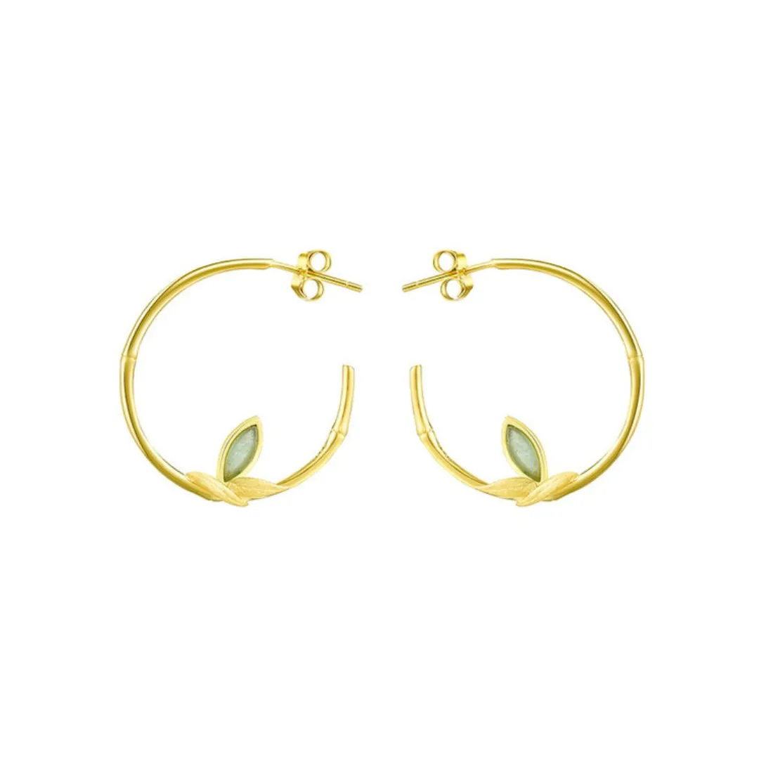 Fresh Bamboo Leaves Round Hoop Earrings