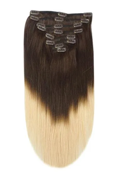 Full Head Remy Clip in Human Hair Extensions - Espresso Honey Ombre (#T2/27)