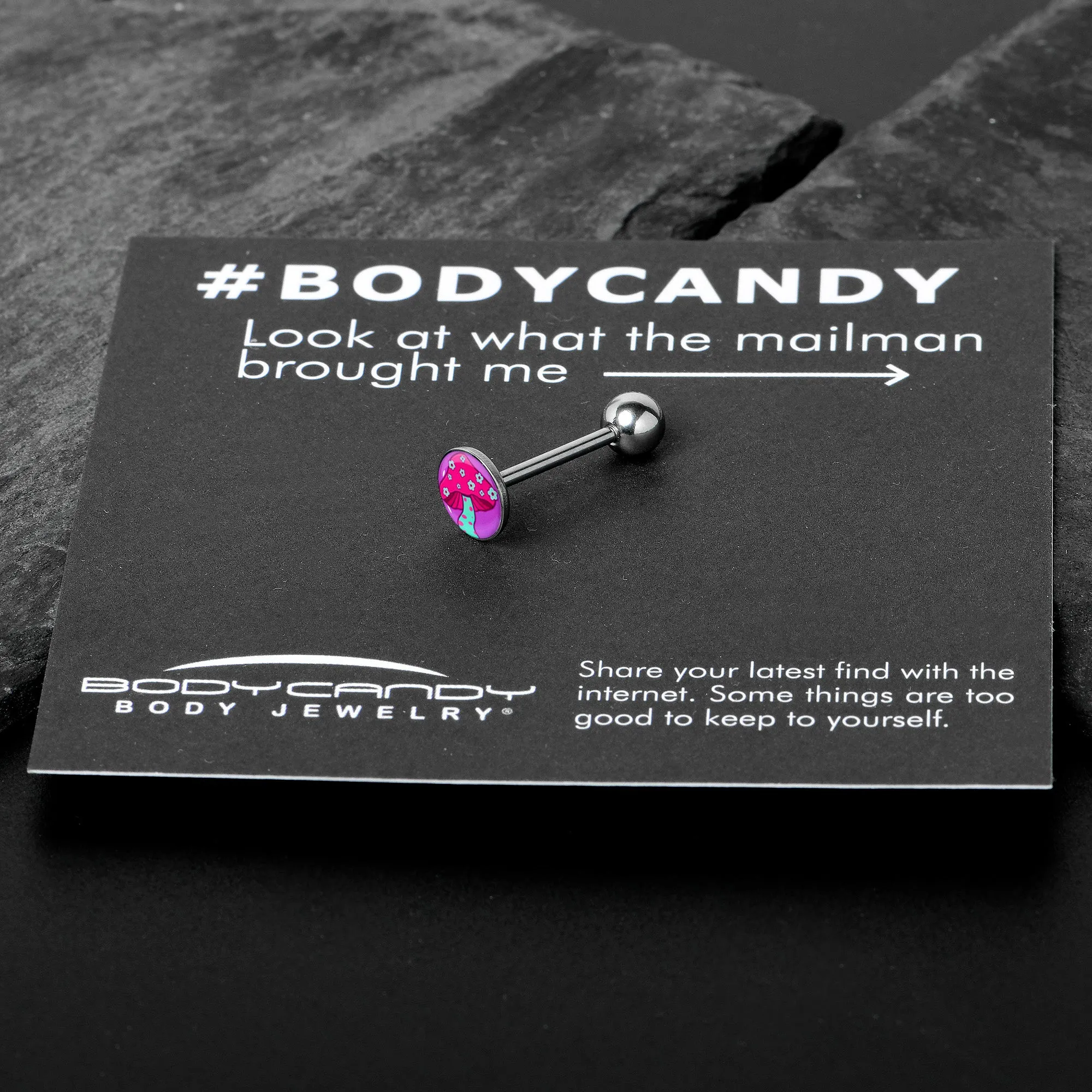 Funky Floral Mushroom Barbell Tongue Ring