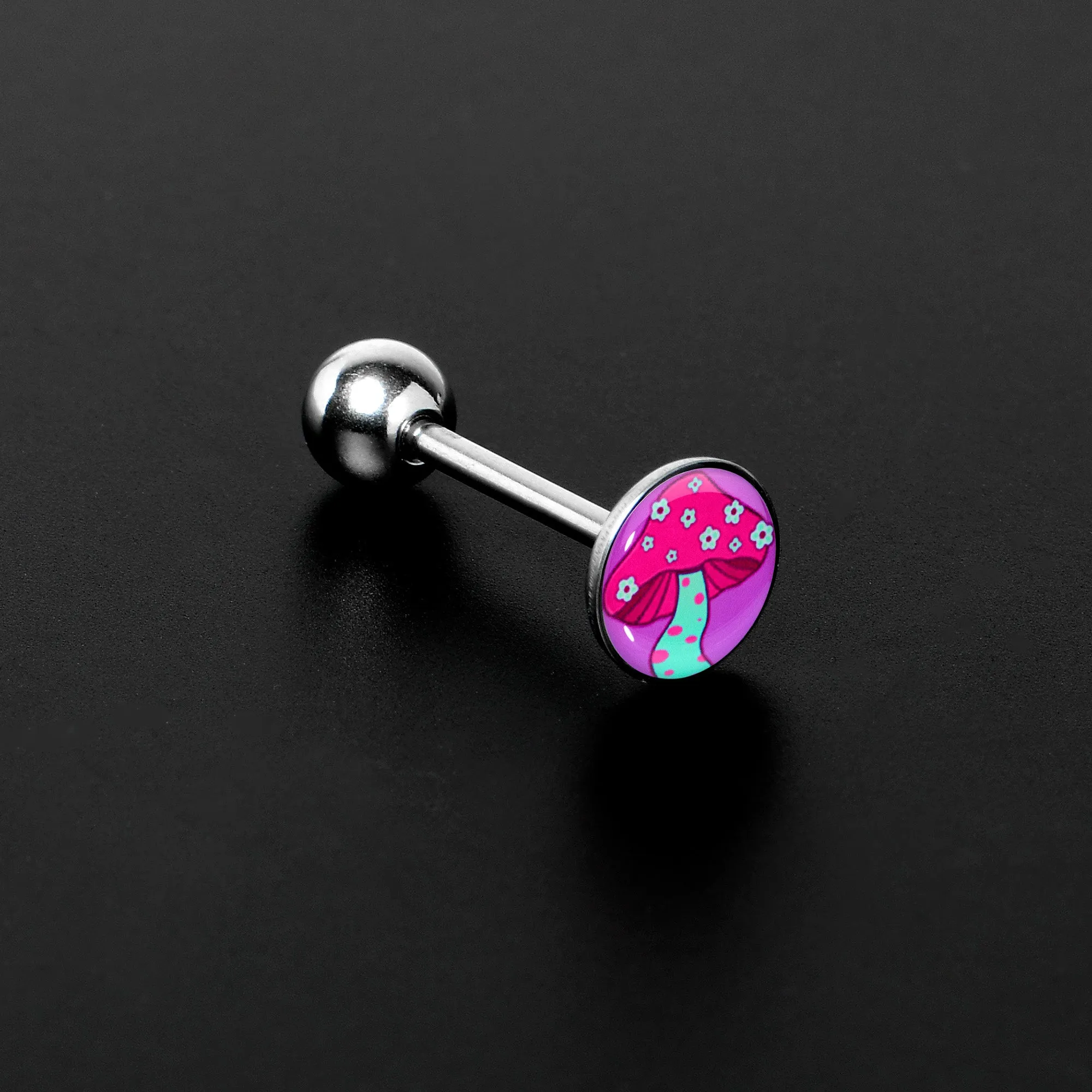 Funky Floral Mushroom Barbell Tongue Ring