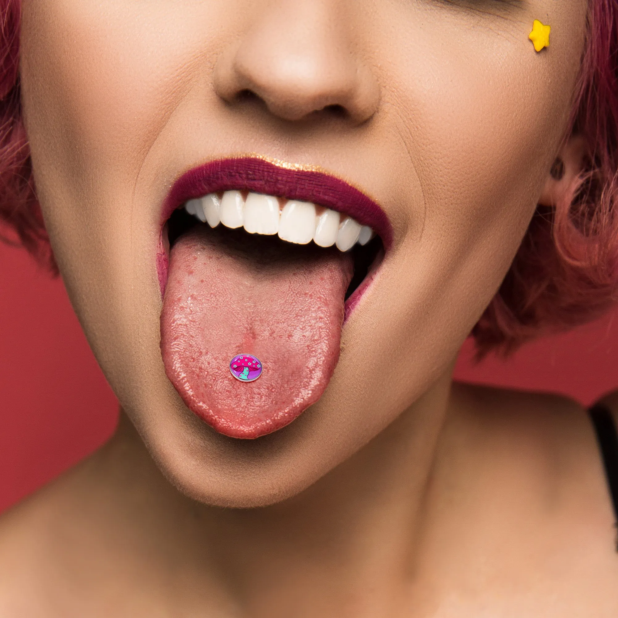 Funky Floral Mushroom Barbell Tongue Ring