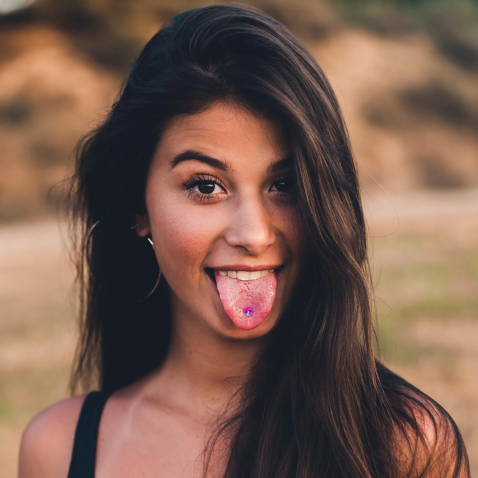 Funky Floral Mushroom Barbell Tongue Ring