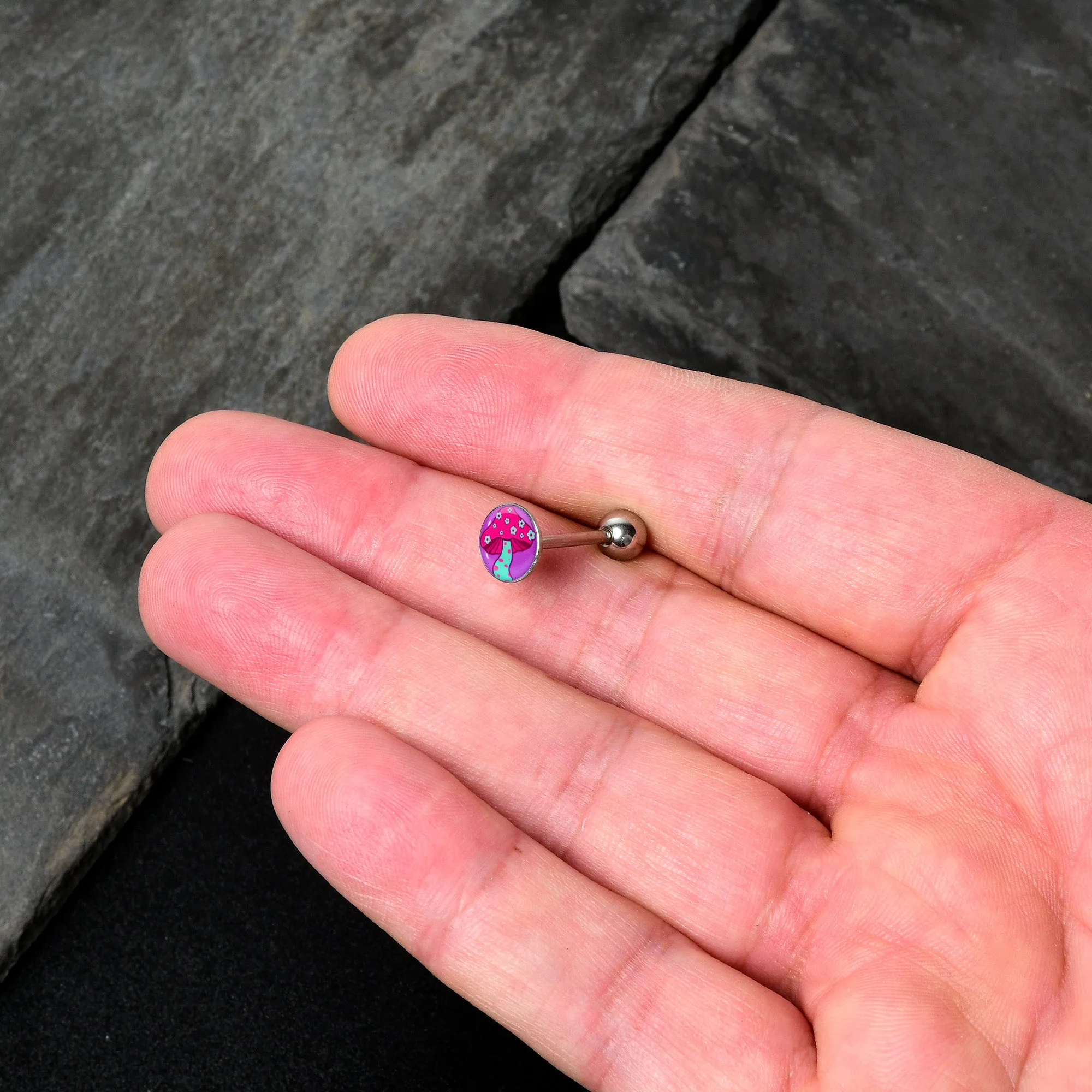 Funky Floral Mushroom Barbell Tongue Ring